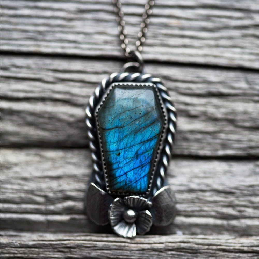 Memento Mori - Blue Labradorite Pendant Necklace
